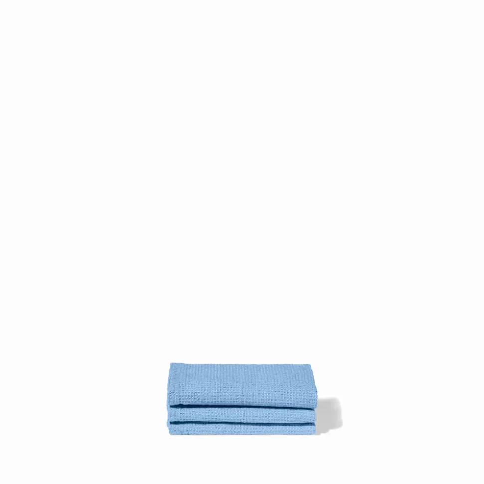 Serviette de bain invité en lin - Nid d'abeille - Bleu Tyrrhénien>Merci Paris Best