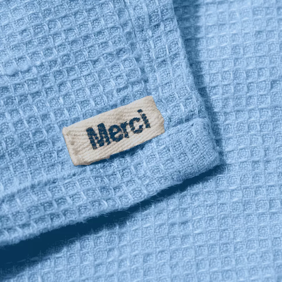 Serviette de bain invité en lin - Nid d'abeille - Bleu Tyrrhénien>Merci Paris Best