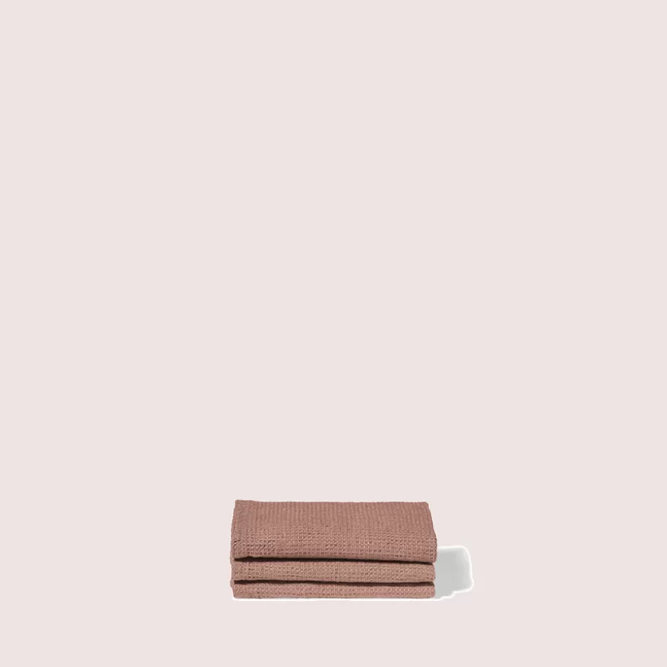 Serviette de bain invité en lin - Nid d'abeille - Rose Argile>Merci Paris Fashion