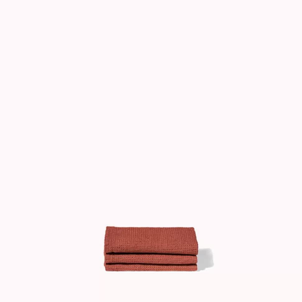 Serviette de bain invité en lin - Nid d'abeille - Rouge Urushi>Merci Paris Sale
