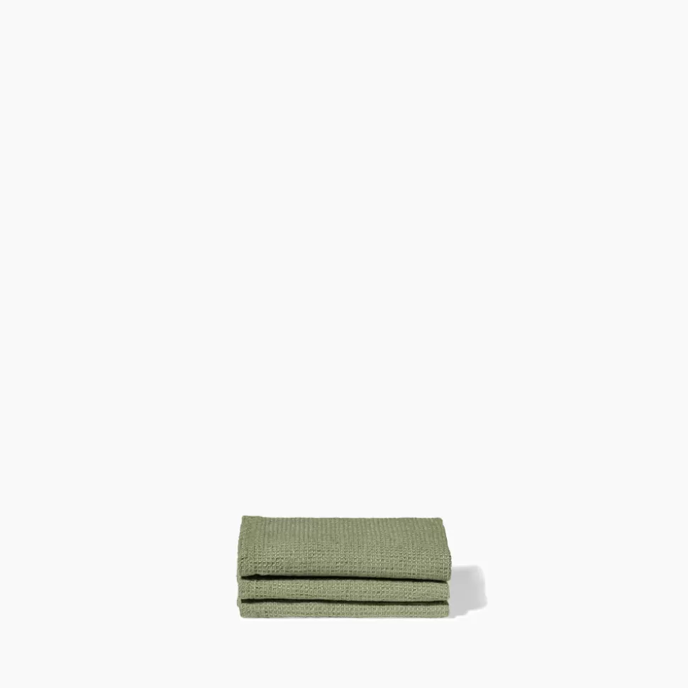 Serviette de bain invité en lin - Nid d'abeille - Vert Komorebi>Merci Paris Outlet