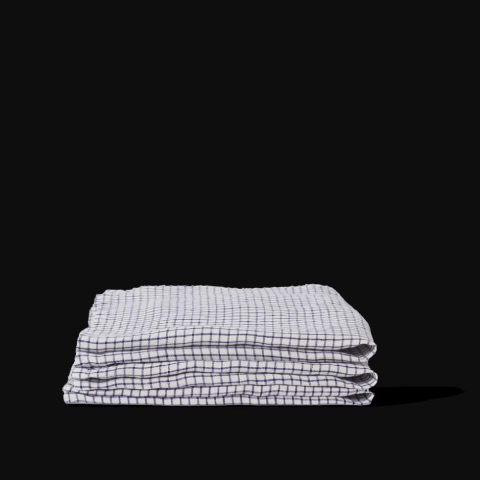Serviette de table en lin lavé - Carreaux Bleu Shibori>Merci Paris Cheap