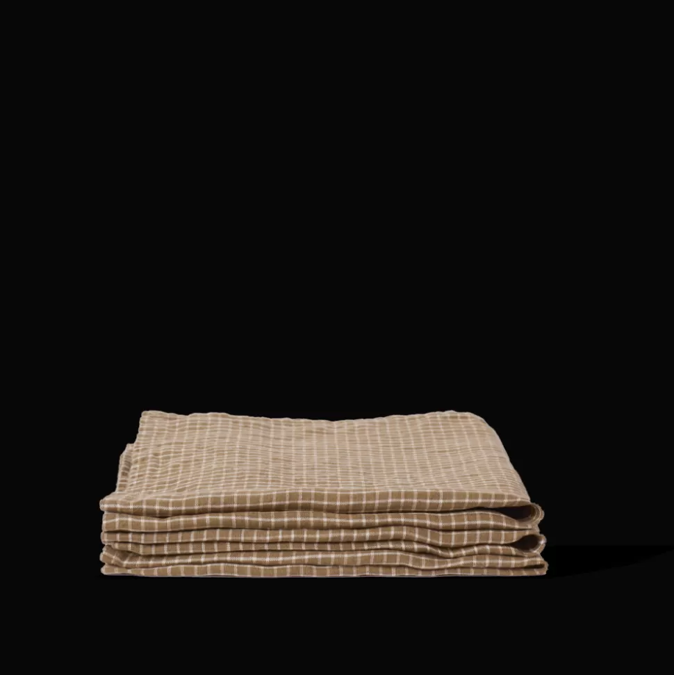 Serviette de table en lin lavé - Carreaux Brun Cha Iro>Merci Paris Flash Sale