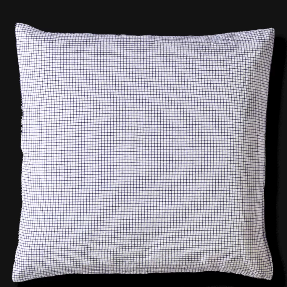 Taie d'oreiller en lin lavé - Carreaux Bleu Shibori>Merci Paris Cheap