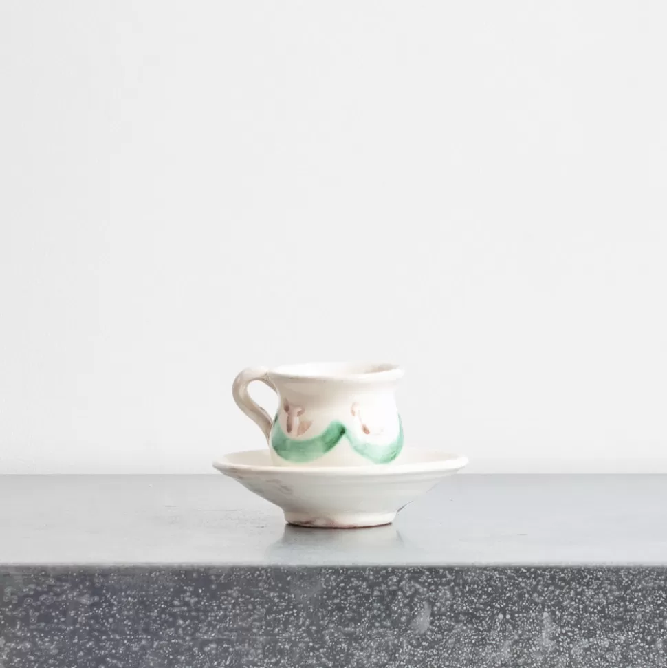 Tasse et soucoupe peinte à la main - Vert>Merci Paris Shop