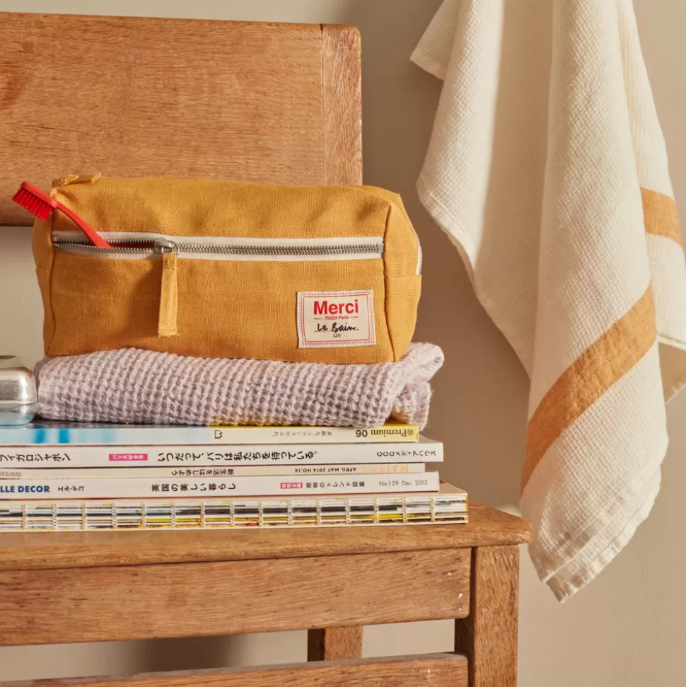 Trousse de toilette en lin lavé - Jaune Asahi>Merci Paris Store