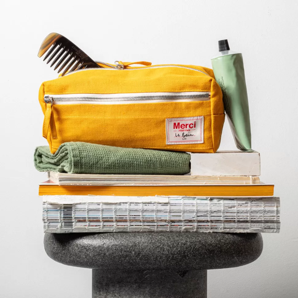 Trousse de toilette en lin lavé - Jaune Vallauris>Merci Paris Shop